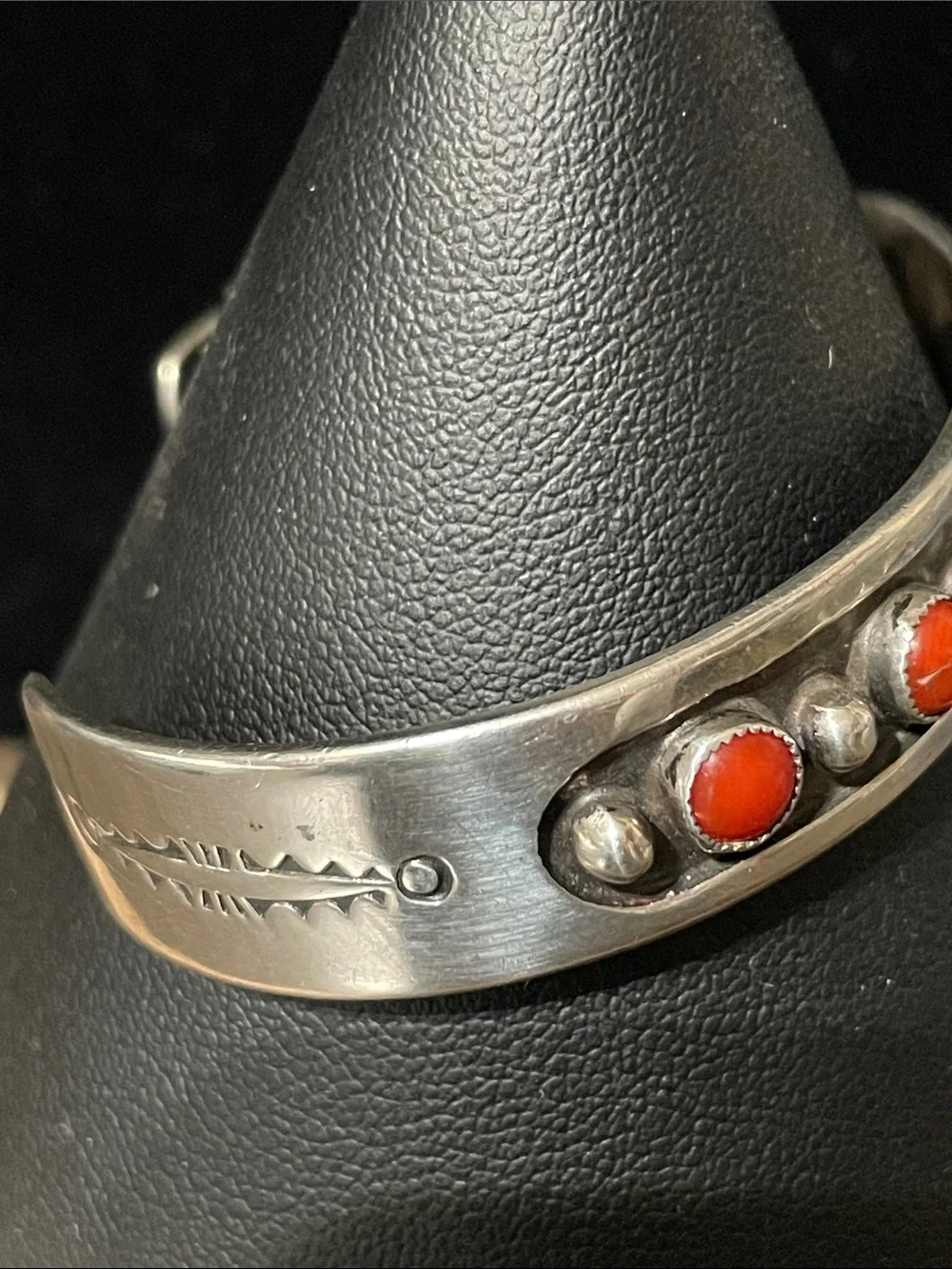 Rare Thomas (Tommy)Singer Sterling Silver Red Coral Cuff Bracelet. Old Hallmark.